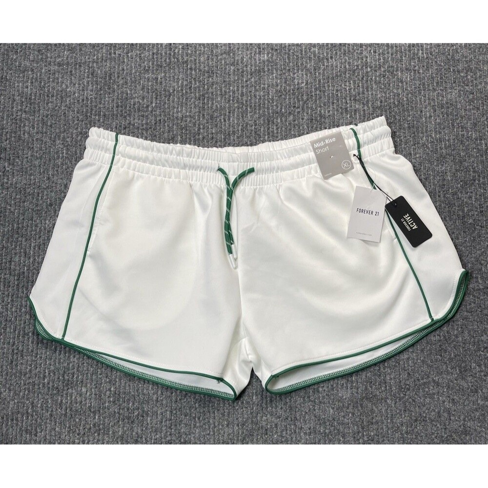 Forever 21 Activewear Mid-Rise Shorts Women's Size XL Stretch White Green NEW